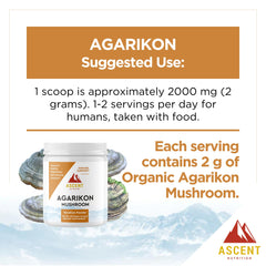 Ascent Nutrition agarikon powder being poured for beverages.