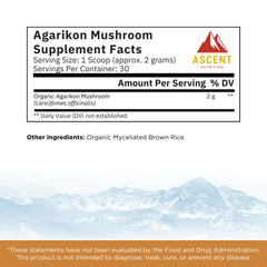 Ascent Nutrition agarikon powder texture close-up showing rich biomass.