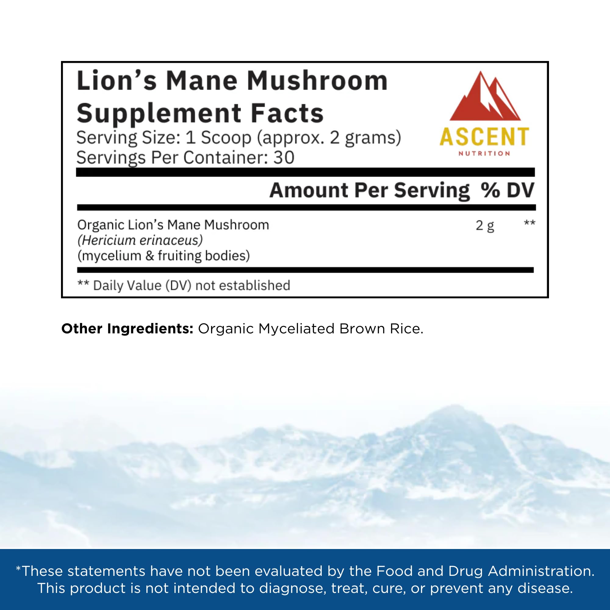 Ascent Nutrition Lion's Mane powder scoop for precise daily dosing and focus