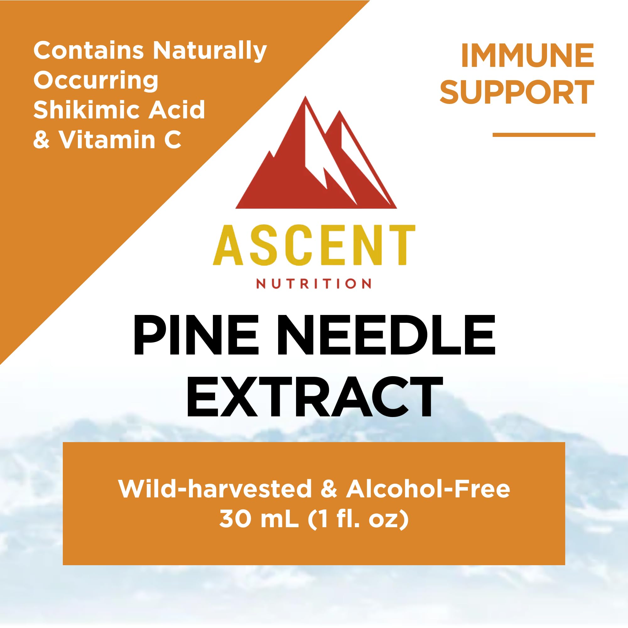 Ascent Nutrition Pine Needle Extract liquid in amber bottle promotes potency in beverages