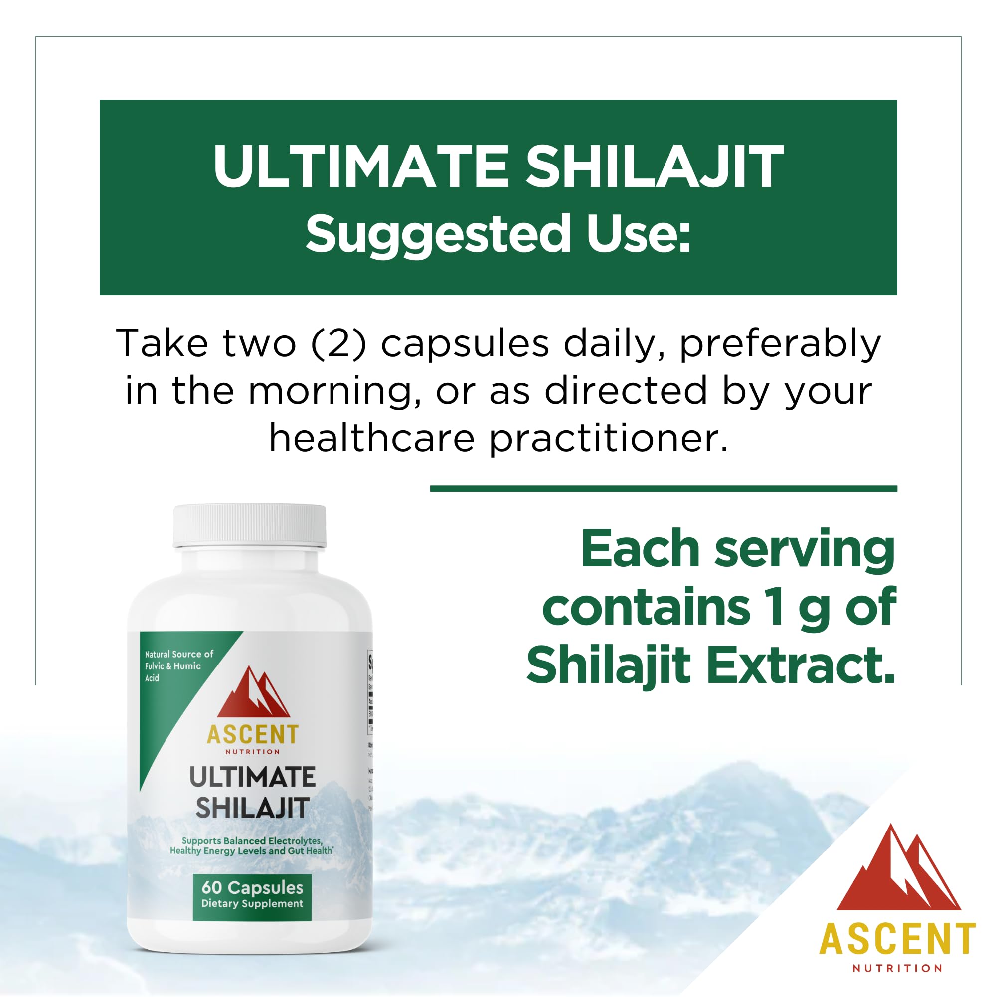 Ascent Nutrition Ultimate Shilajit capsules easy-to-swallow form supports routine integration