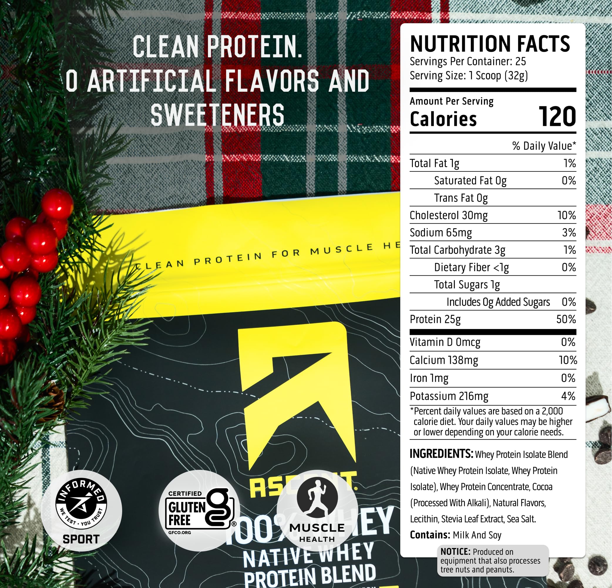 Ascent peppermint mocha whey packaging showing easy storage