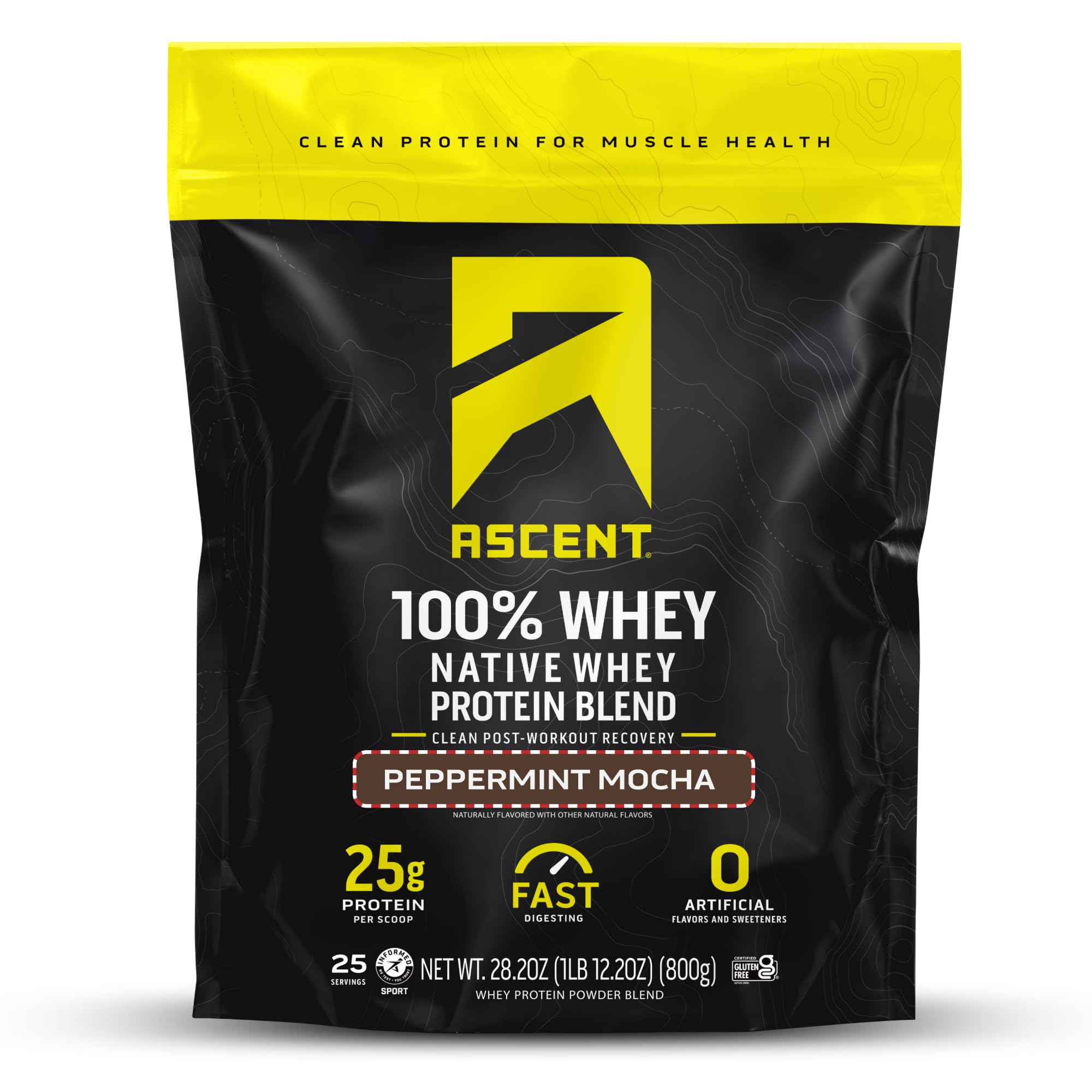 Ascent peppermint mocha whey powder scoop for quick post-workout fuel