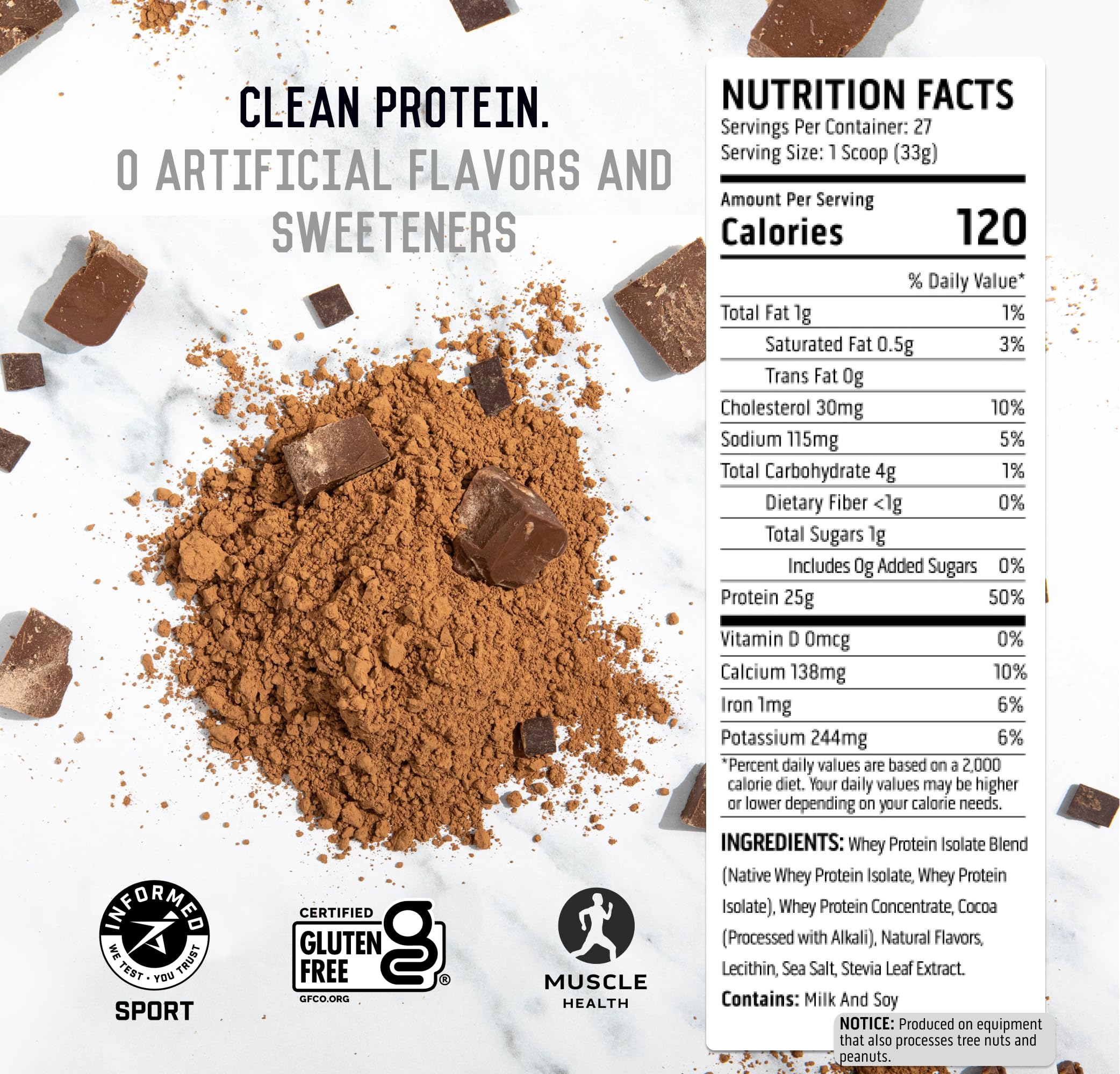 Ascent protein scoop showing 25g protein per serving for recovery