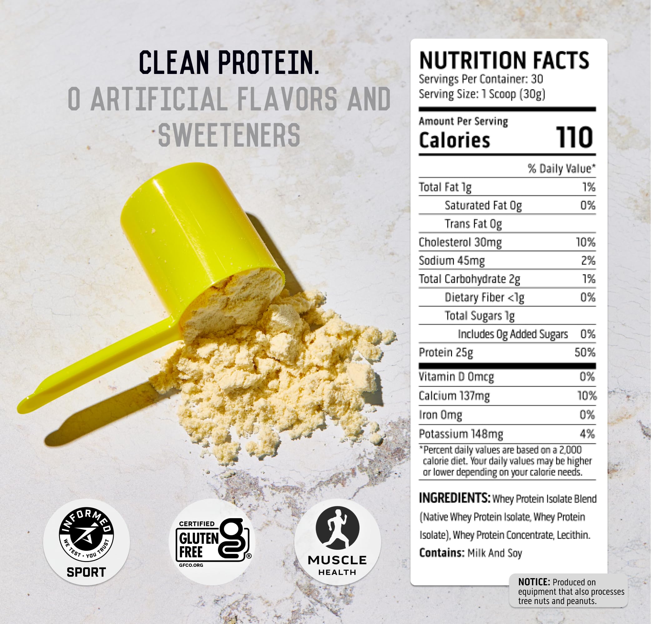Ascent whey protein unflavored being poured into a glass for a smooth shake.