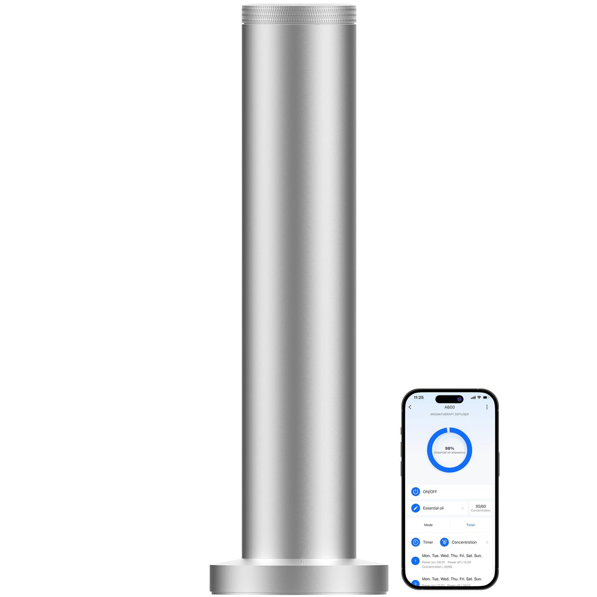 Ascentyer Cordless Pro battery life enables wireless fragrance diffusion.
