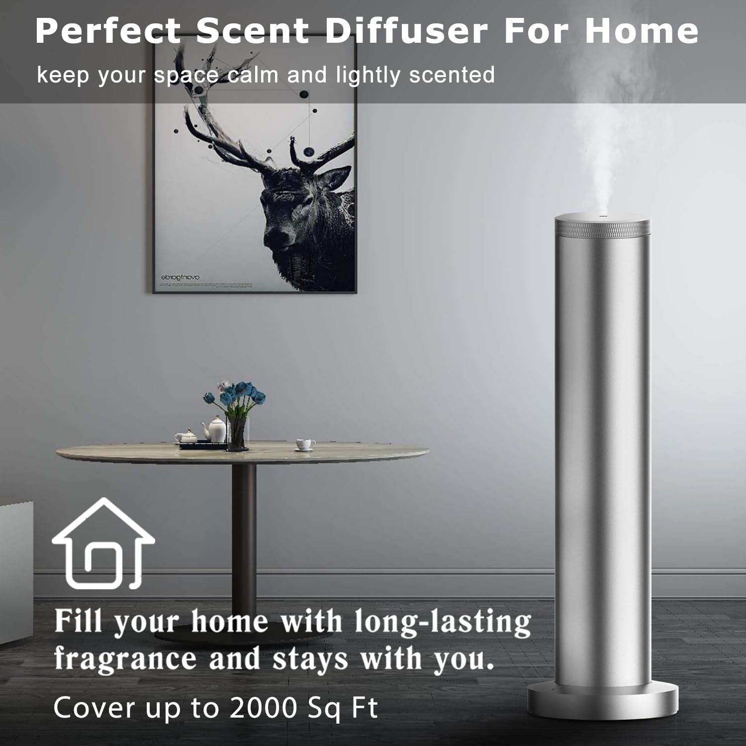 Ascentyer Sleek silver design complements modern decor.