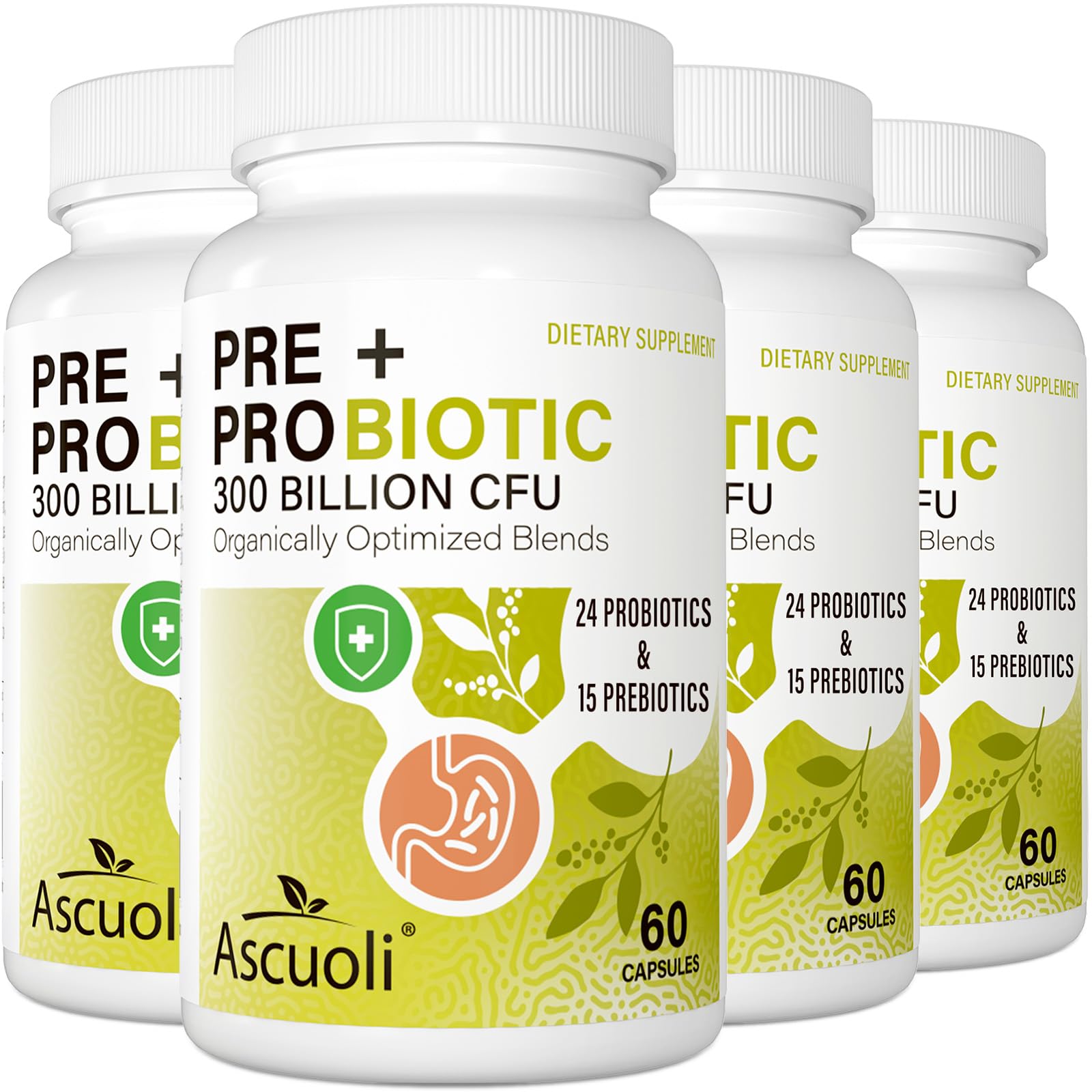 Ascuoli Probiotics 300B CFU bottle for daily gut support and balance