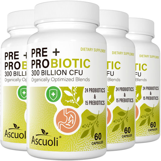 Ascuoli Probiotics 300B CFU bottle for daily gut support and balance