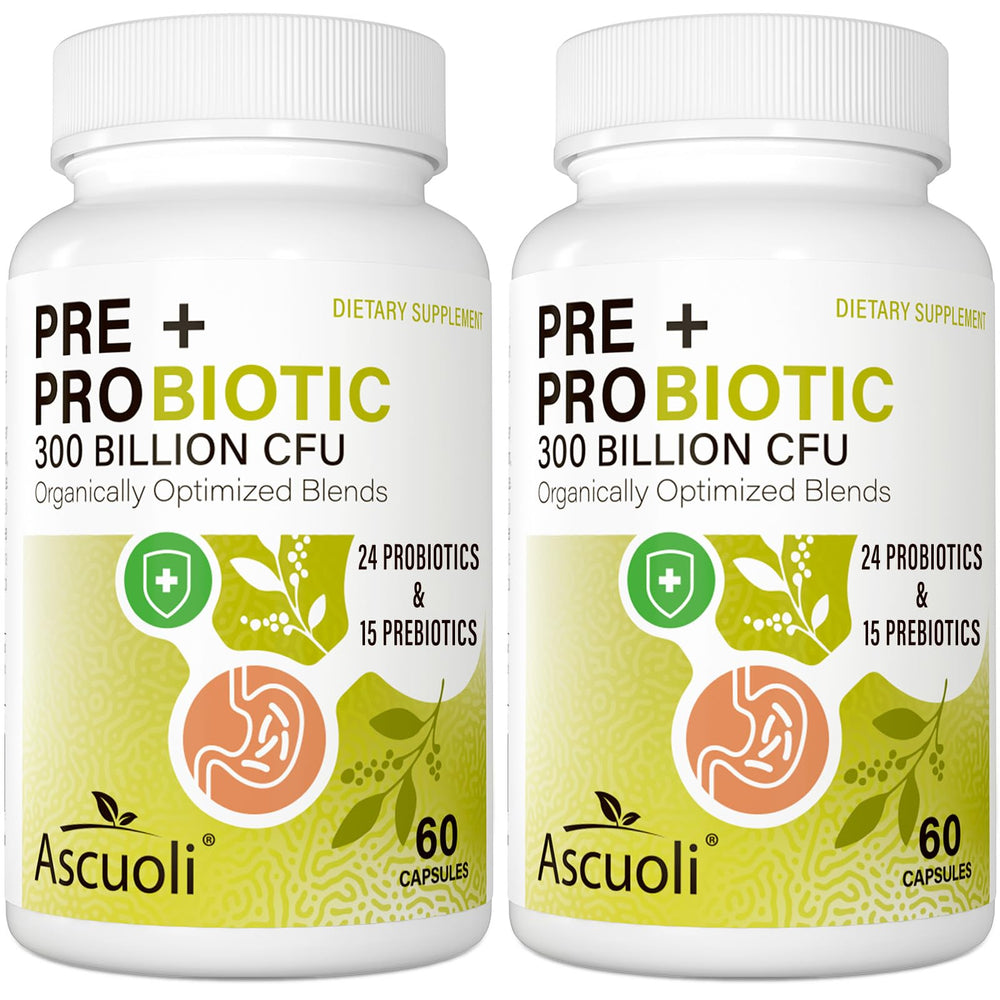 Ascuoli Probiotics bottle displaying 300B CFU for daily digestive balance.