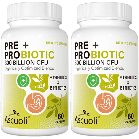 Ascuoli Probiotics bottle displaying 300B CFU for daily digestive balance.