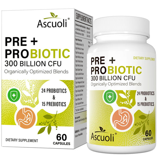 Ascuoli Probiotics bottle pour showing daily gut support on the go