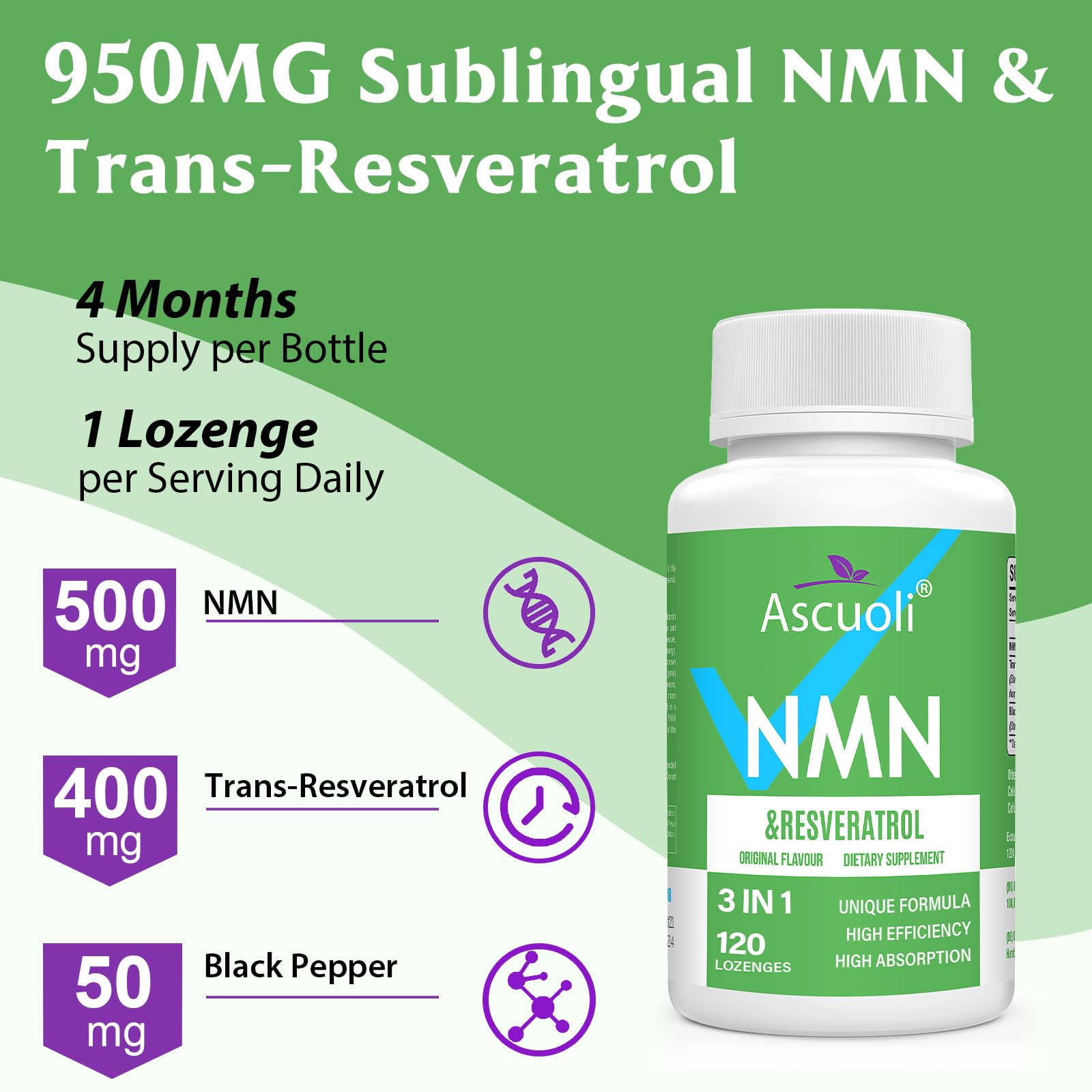 Ascuoli lozenge under the tongue illustrating sublingual delivery.