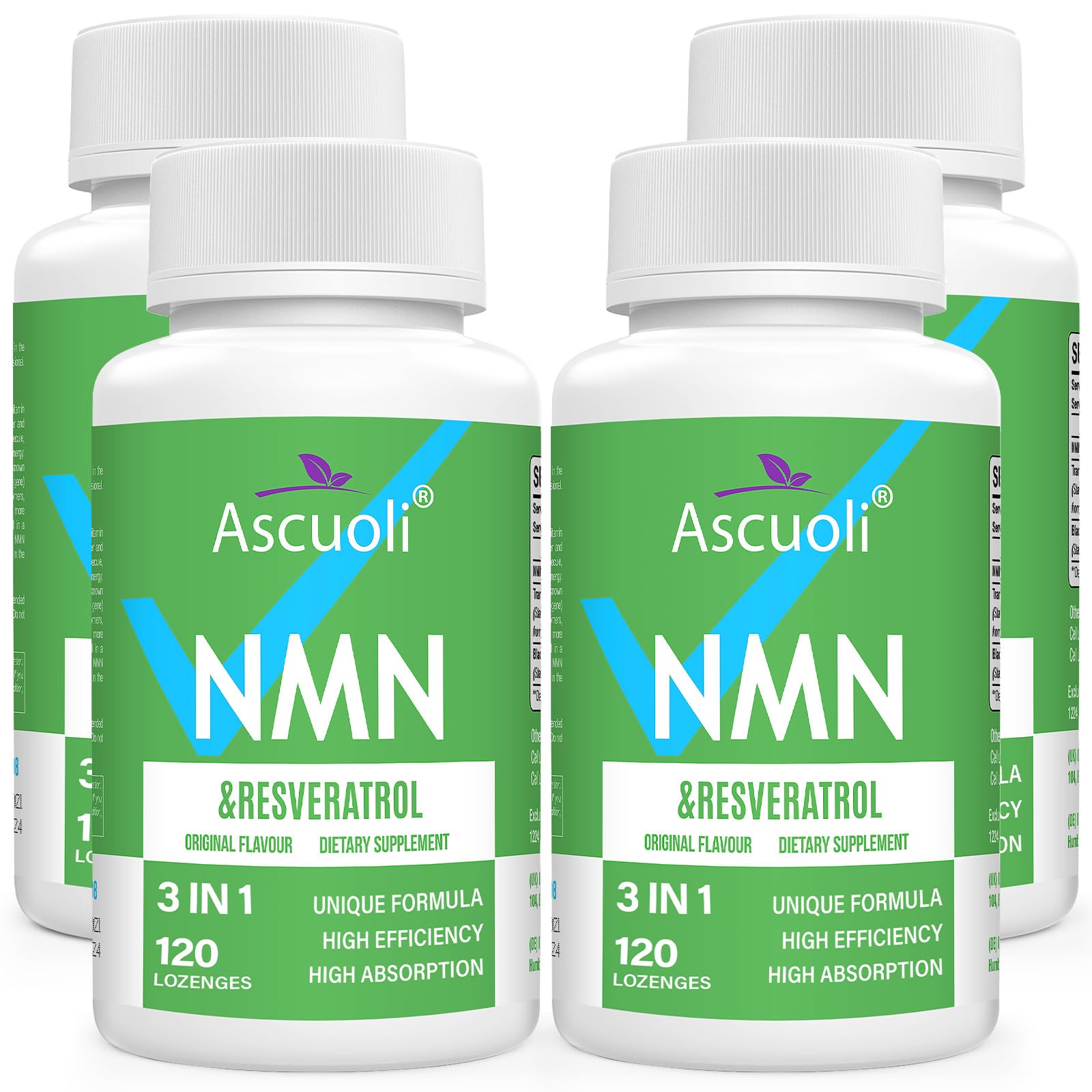 Ascuoli Sublingual NMN bottle with lozenges for quick absorption and daily use.