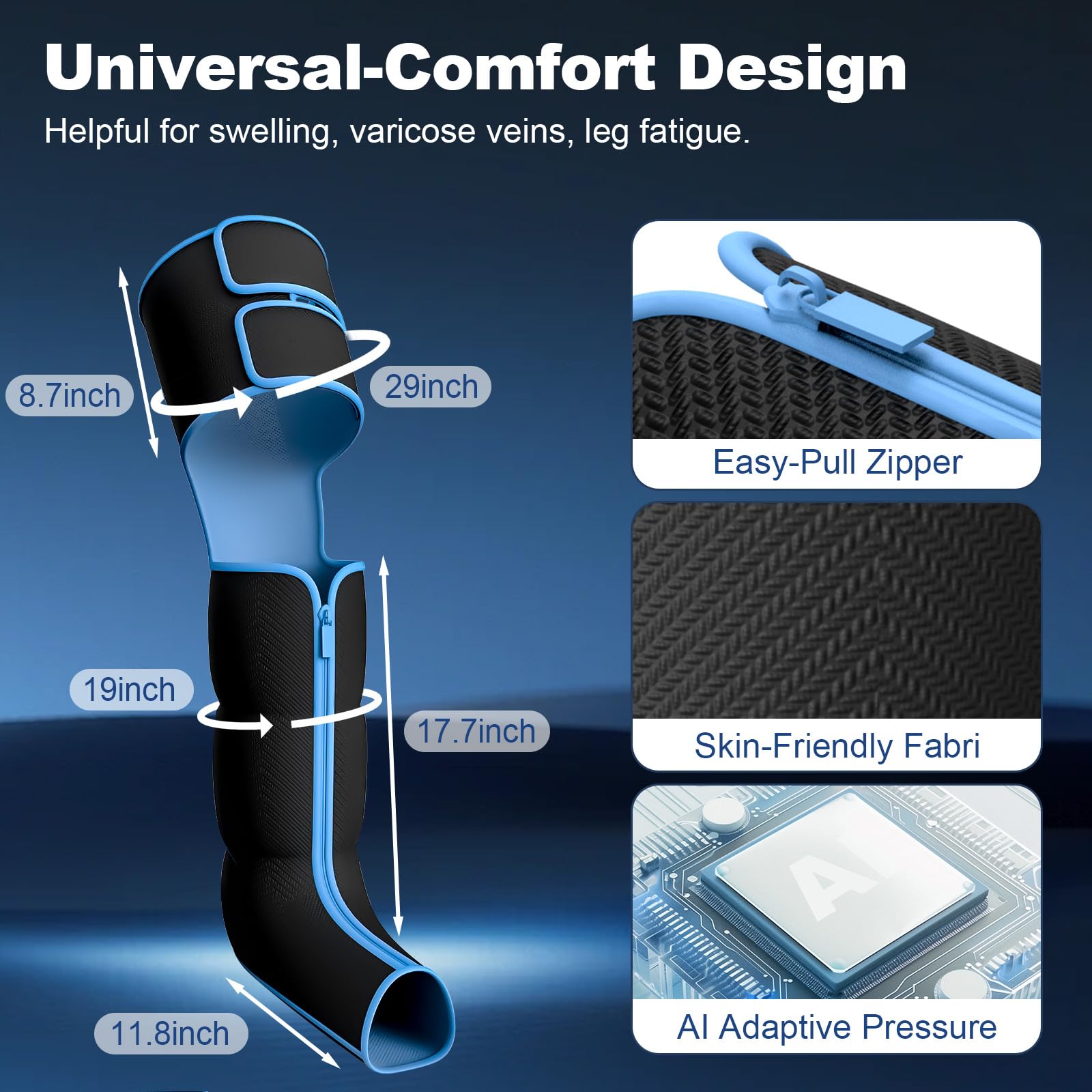 Aserbene Leg Massager features adjustable calf-thigh fit with easy wear.