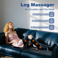 Aserbene Leg Massager demonstrates heat and air compression for muscle relaxation.