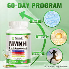 Ashenutri NMNH bottle and measuring scoop showing convenient daily dosage.