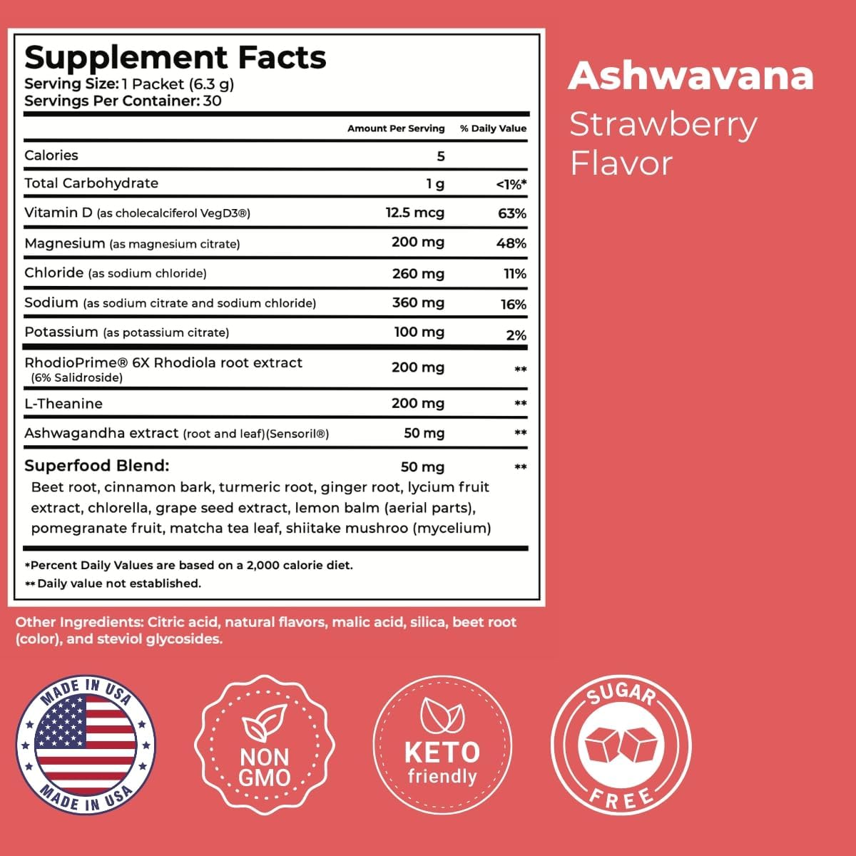Magnesium and L-Theanine listed among ingredients for relaxation.