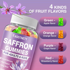 ASISTNETY saffron gummies on daily routine tray for easy self-care.