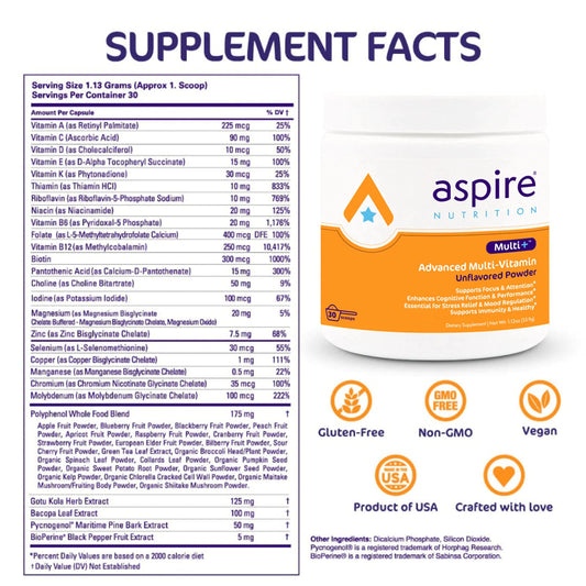 Dissolving Aspire Multi+ powder in water for a quick daily drink