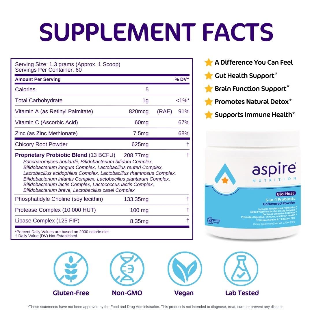 Aspire Nutrition Bio-Heal Probiotic dosing spoon makes daily mixing simple for kids and adults