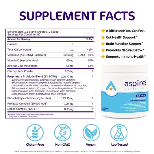 Aspire Nutrition Bio-Heal Probiotic dosing spoon makes daily mixing simple for kids and adults
