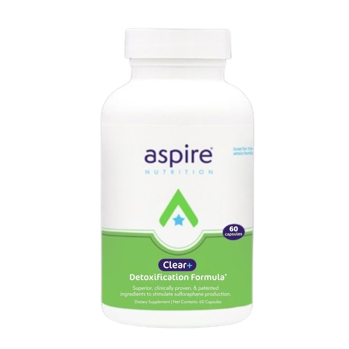 Aspire Nutrition Clear+ Detox bottle front view for daily detox support