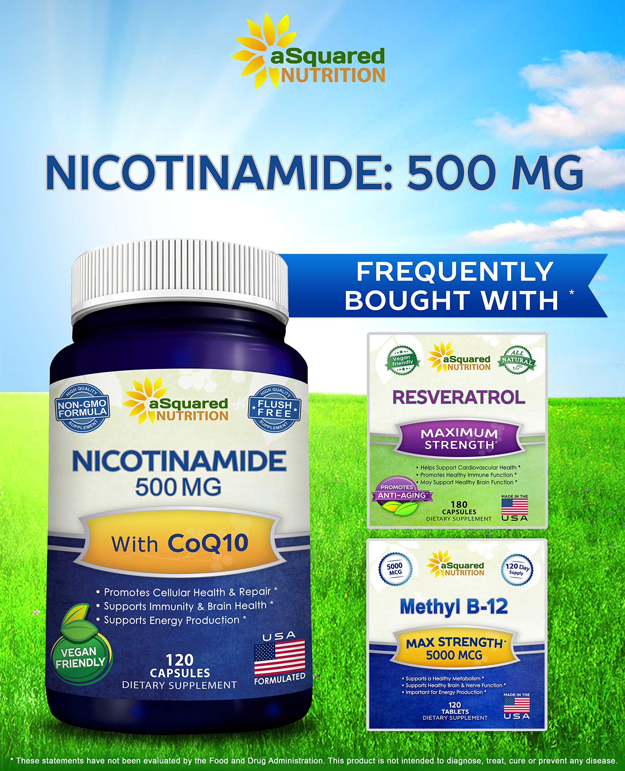 Asquared Nicotinamide CoQ10 capsules-stacked shows convenient daily capsules for energy-friendly routines
