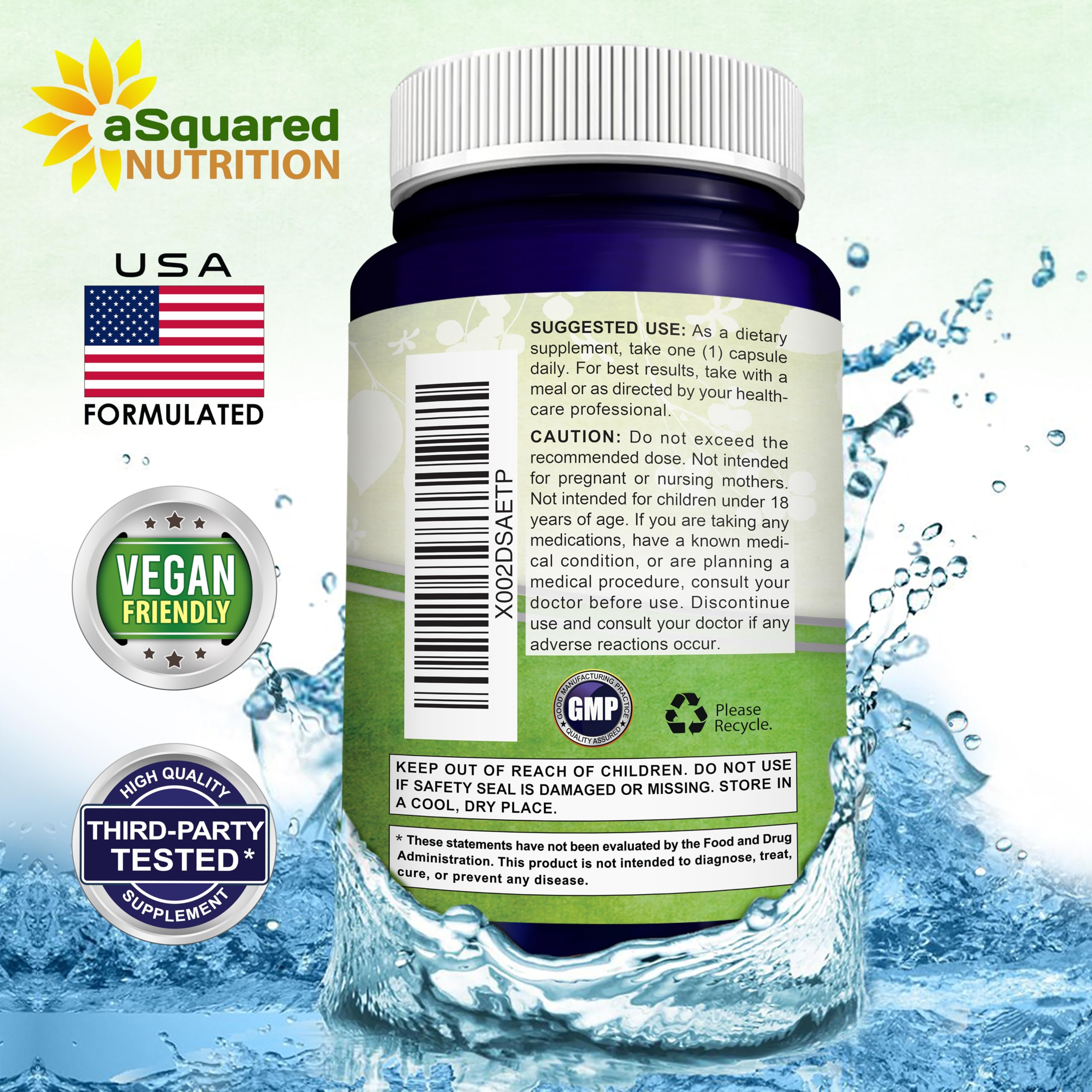 aSquared Nutrition Nicotinamide with Resveratrol vegan and gluten-free badges