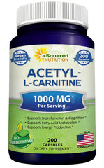 aSquared Nutrition Acetyl L-Carnitine bottle showing 1000mg dosage for energy support