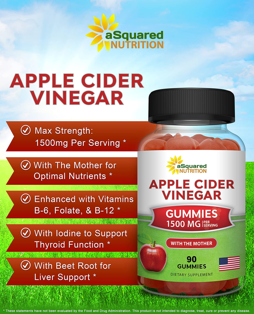 aSquared Nutrition ACV gummies close-up of gummies highlighting natural color and taste appeal.