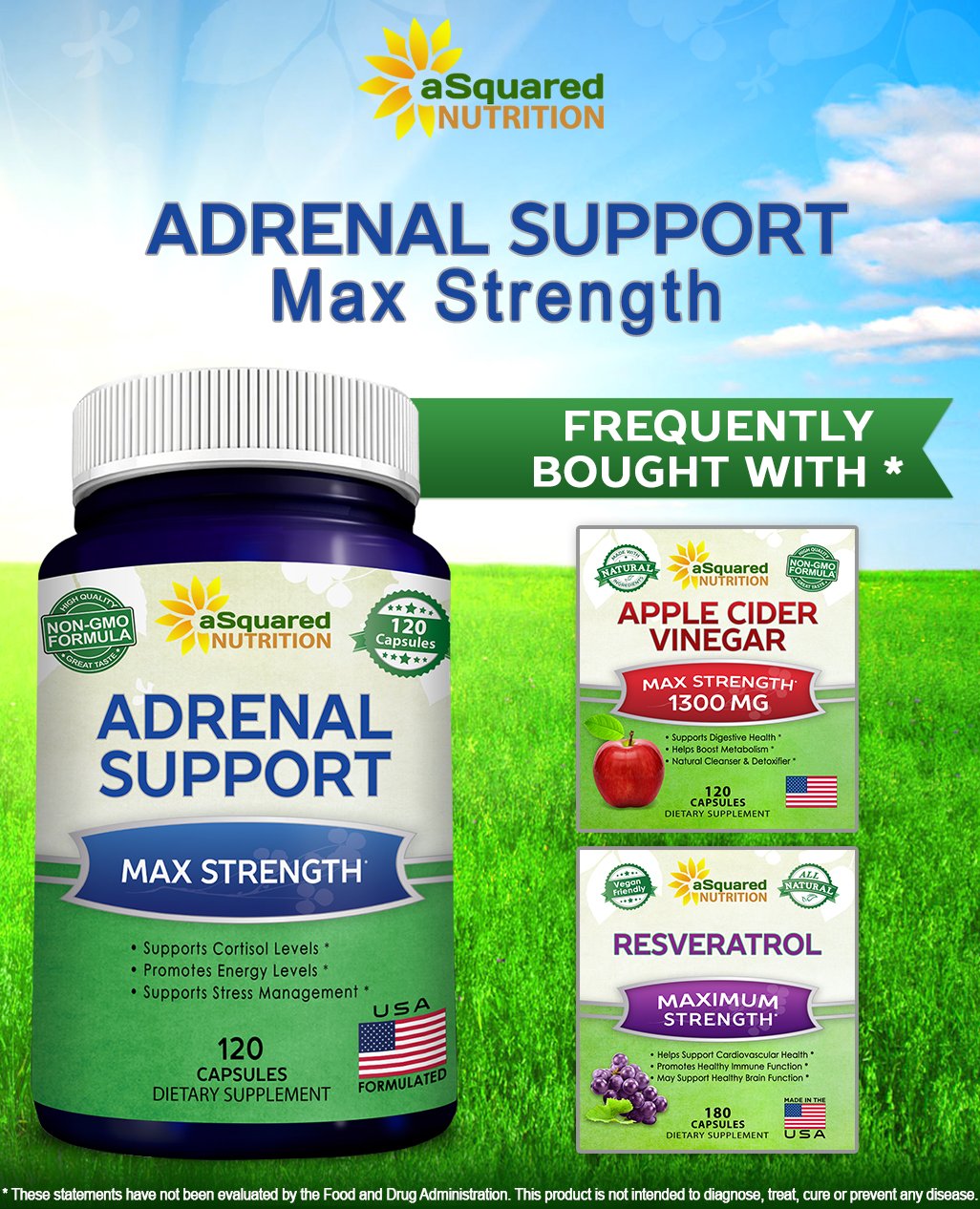 Adrenal Support label on bottle showcases USA-made quality and tested potency.