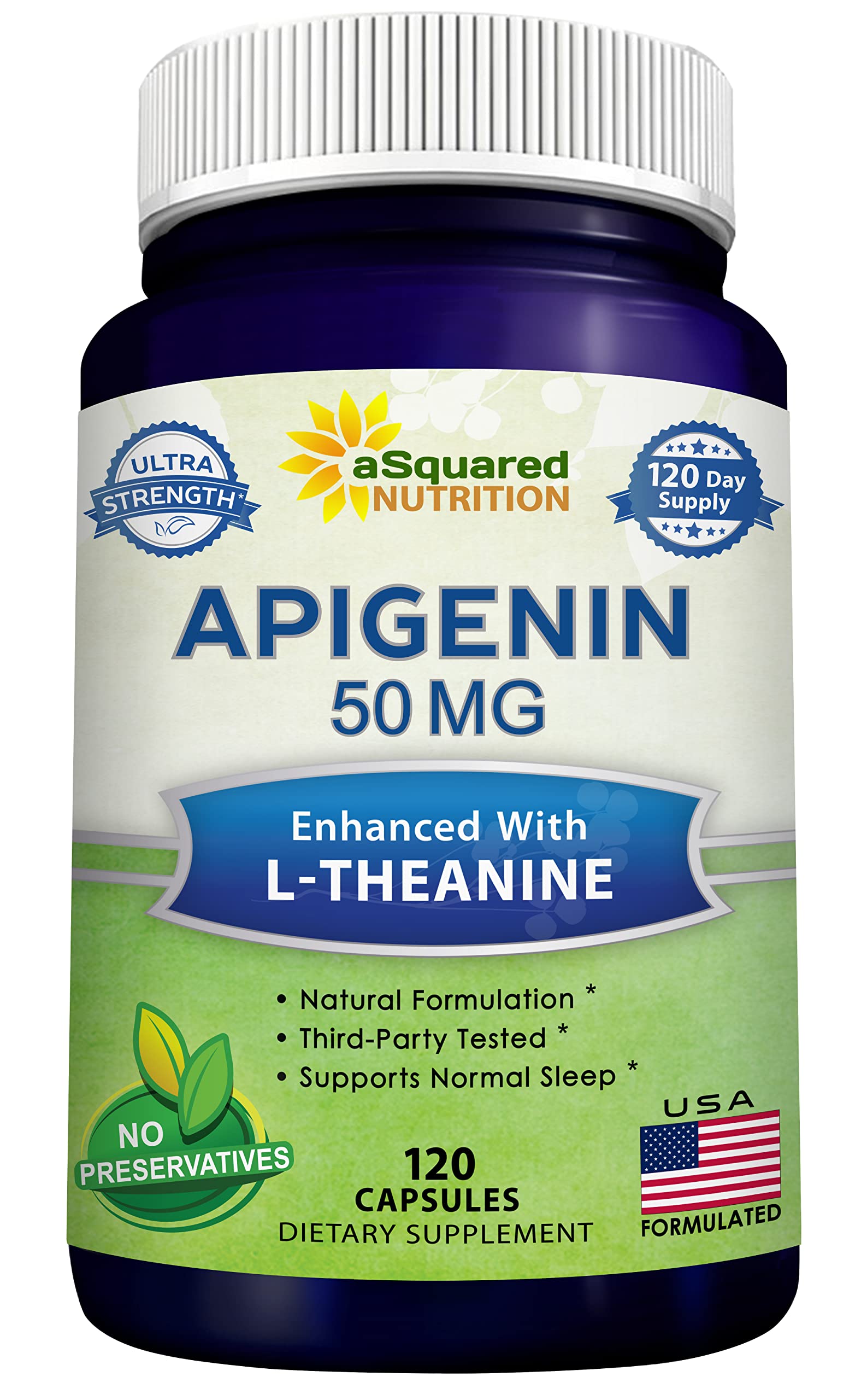 aSquared Nutrition apigenin and l-theanine capsules bottle for sleep support