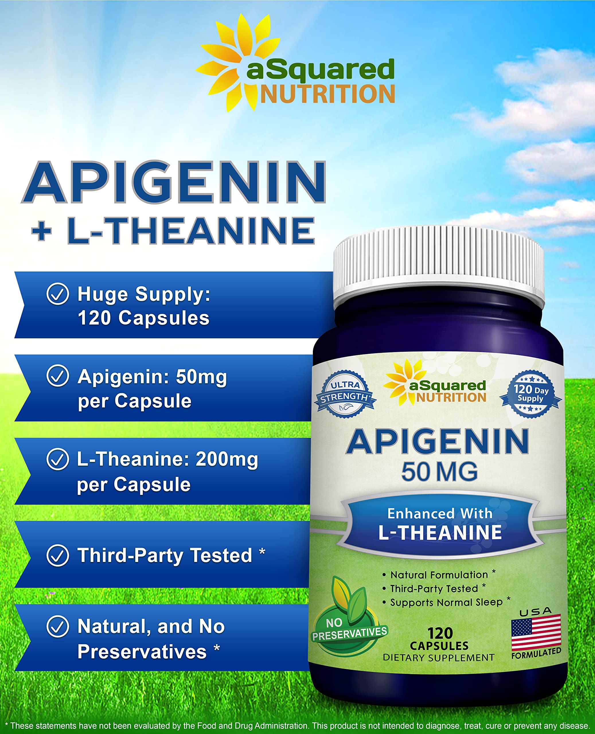 close-up of aSquared Nutrition apigenin-ltheanine capsules showing vegan formula