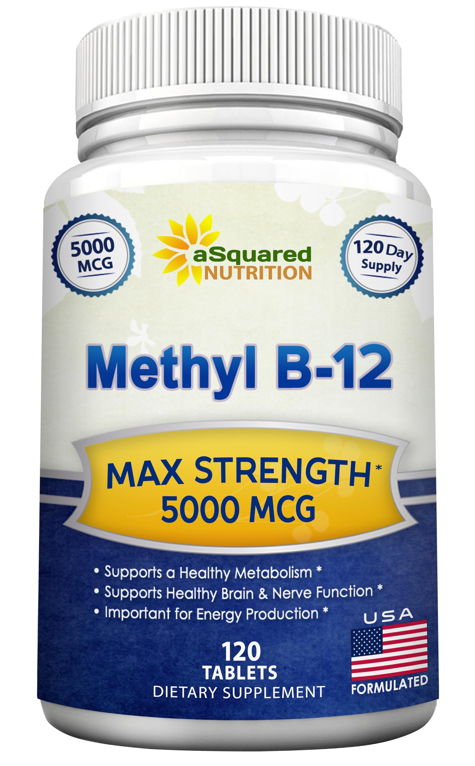 aSquared Nutrition Vitamin B12 5000mcg tablets in bottle for daily energy support