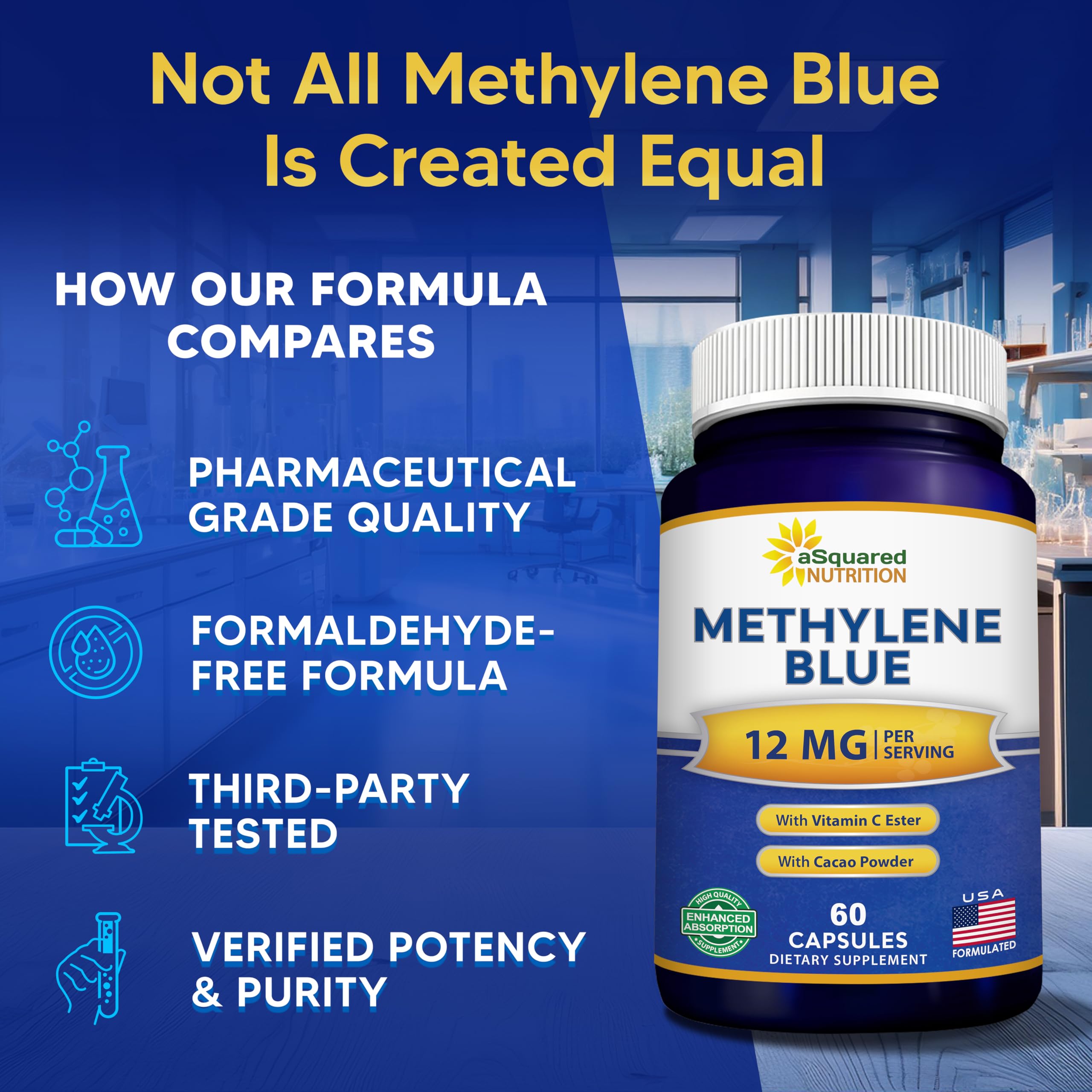 aSquared Nutrition Methylene Blue capsule bottle with brain icon suggesting focus