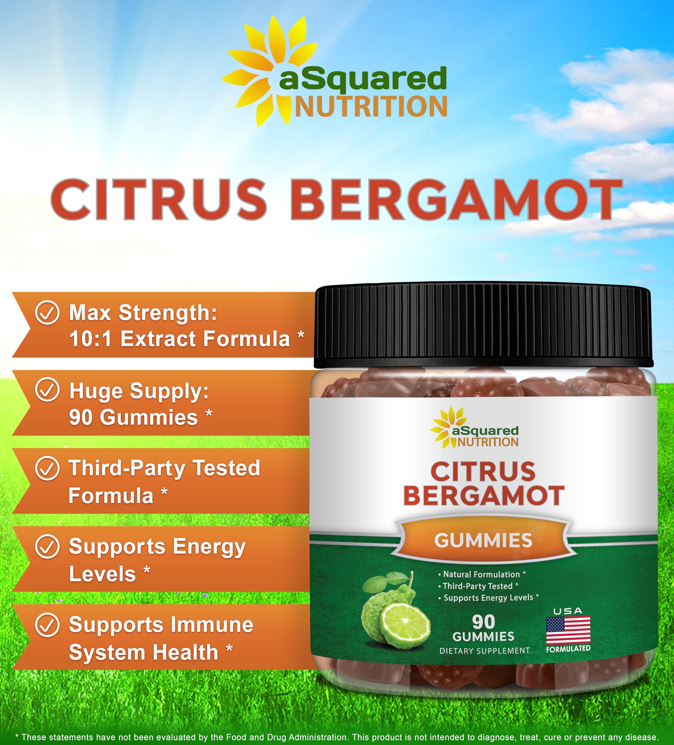 Close-up of Asquared Nutrition Citrus Bergamot Gummies texture and chewiness.