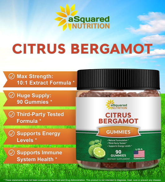 Close-up of Asquared Nutrition Citrus Bergamot Gummies texture and chewiness.