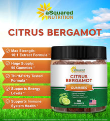 Close-up of Asquared Nutrition Citrus Bergamot Gummies texture and chewiness.