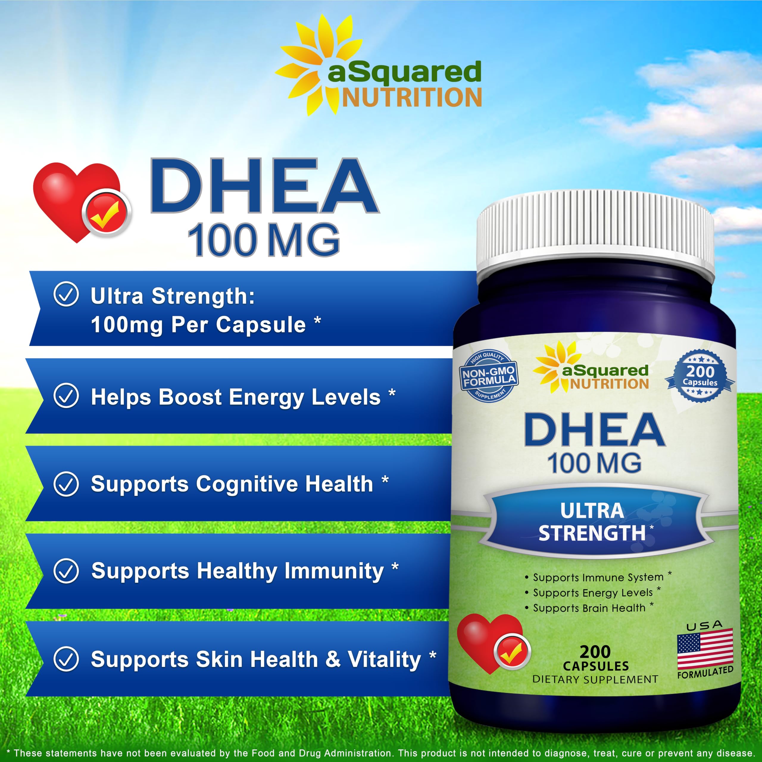 aSquared Nutrition DHEA 100mg capsules in blister pack for daily use