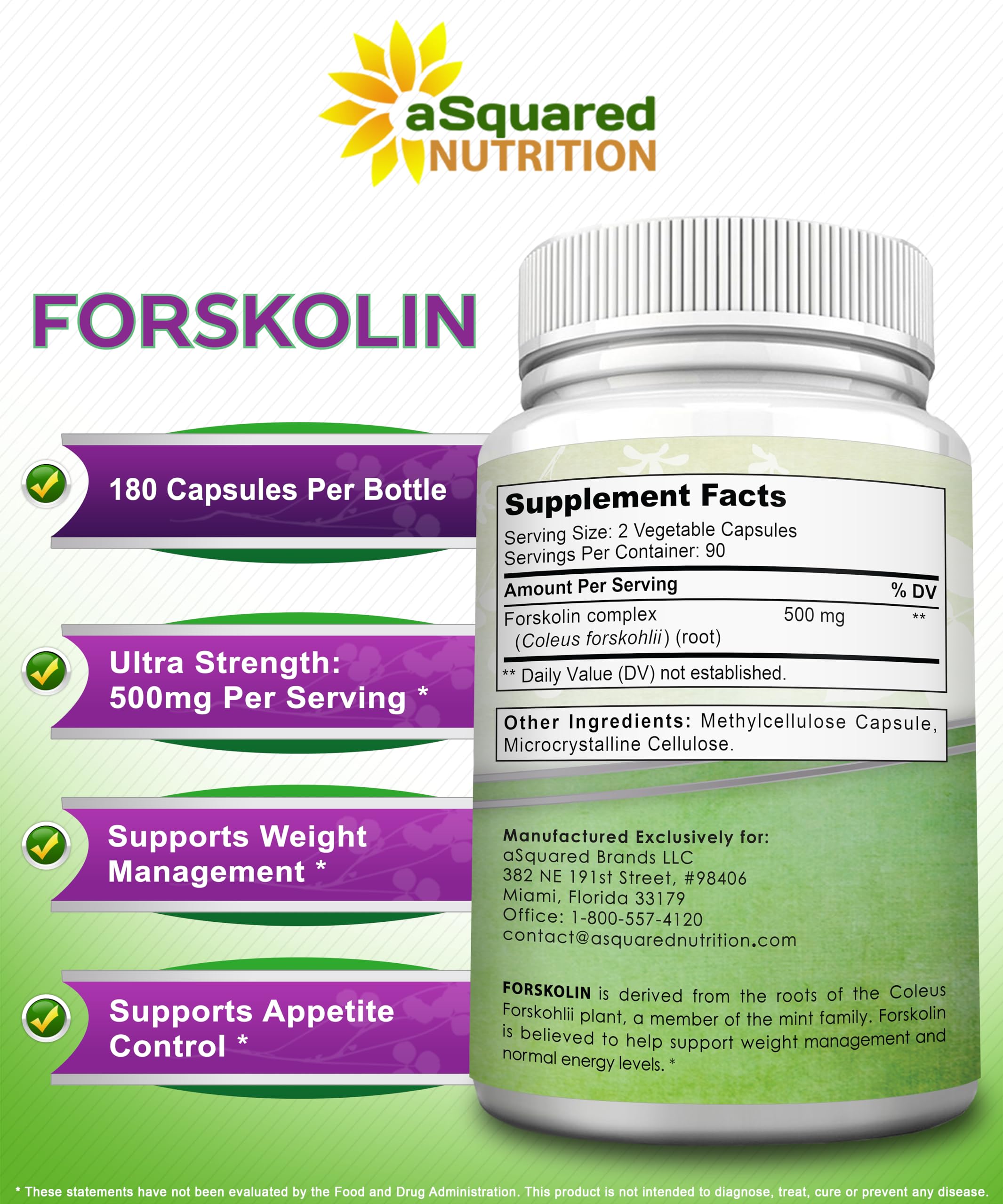 aSquared Nutrition Forskolin capsules close-up showing 250 mg potency