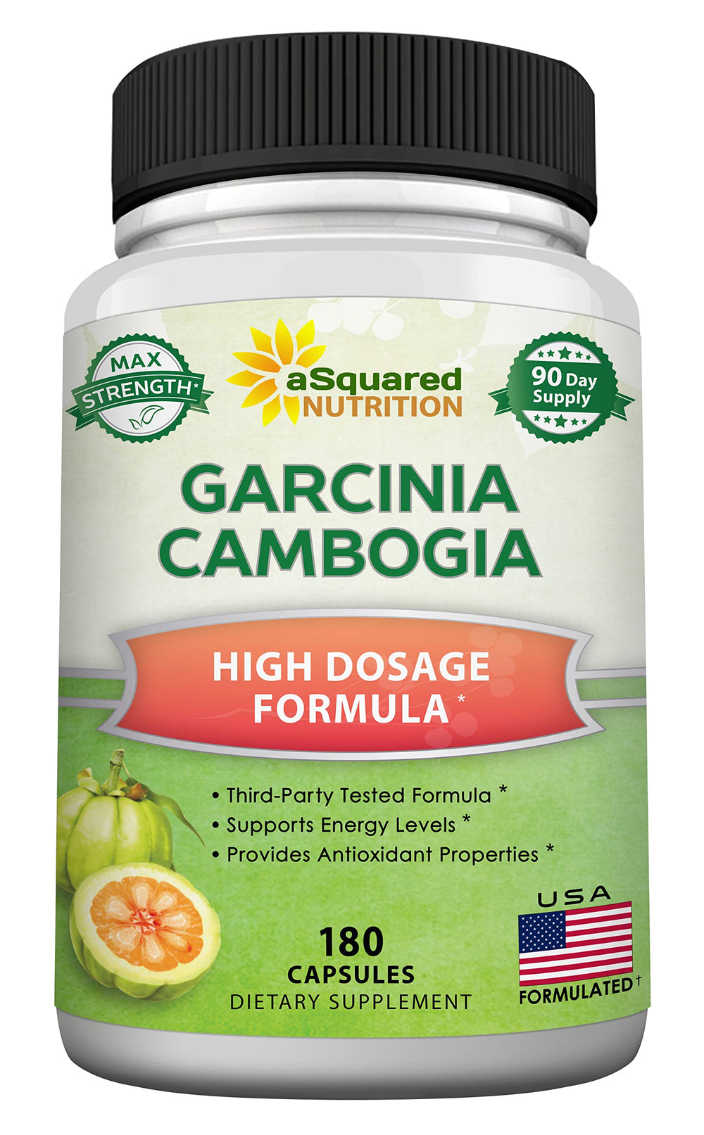 aSquared Nutrition Garcinia Cambogia bottle on shelf suggests energy support.