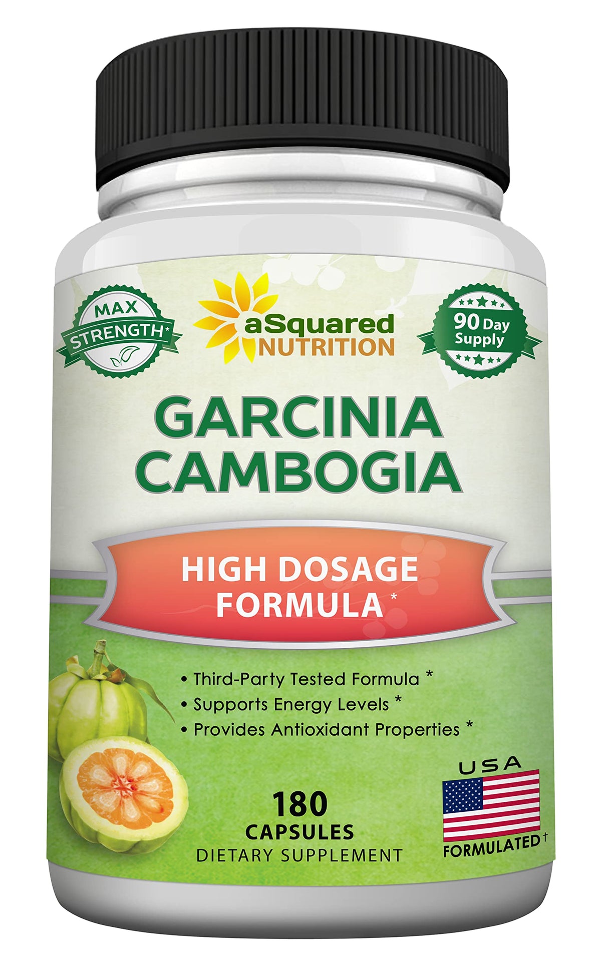 aSquared Nutrition Garcinia Cambogia bottle on shelf suggests energy support.