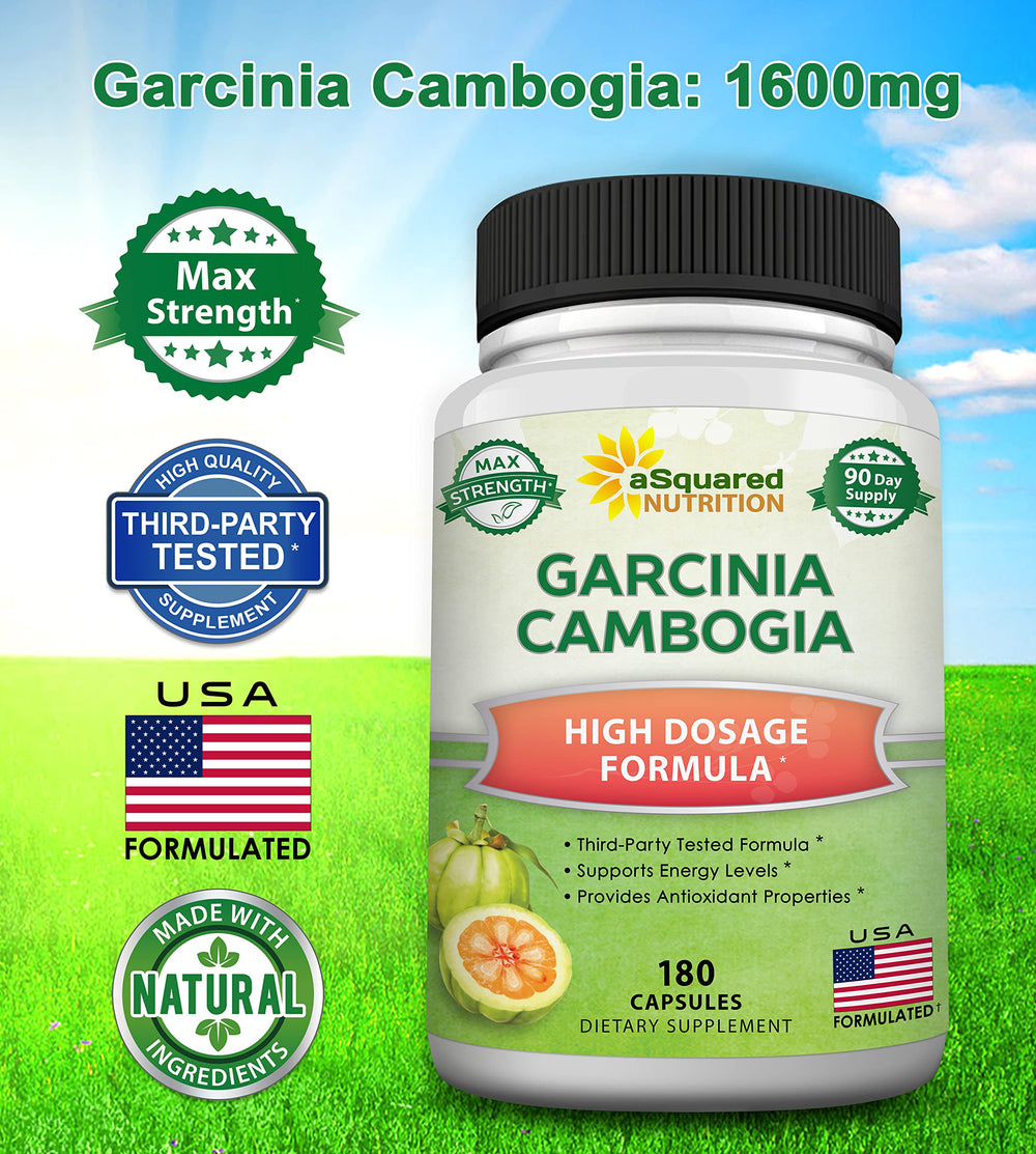 aSquared Nutrition Garcinia Cambogia label details standardized extract information.