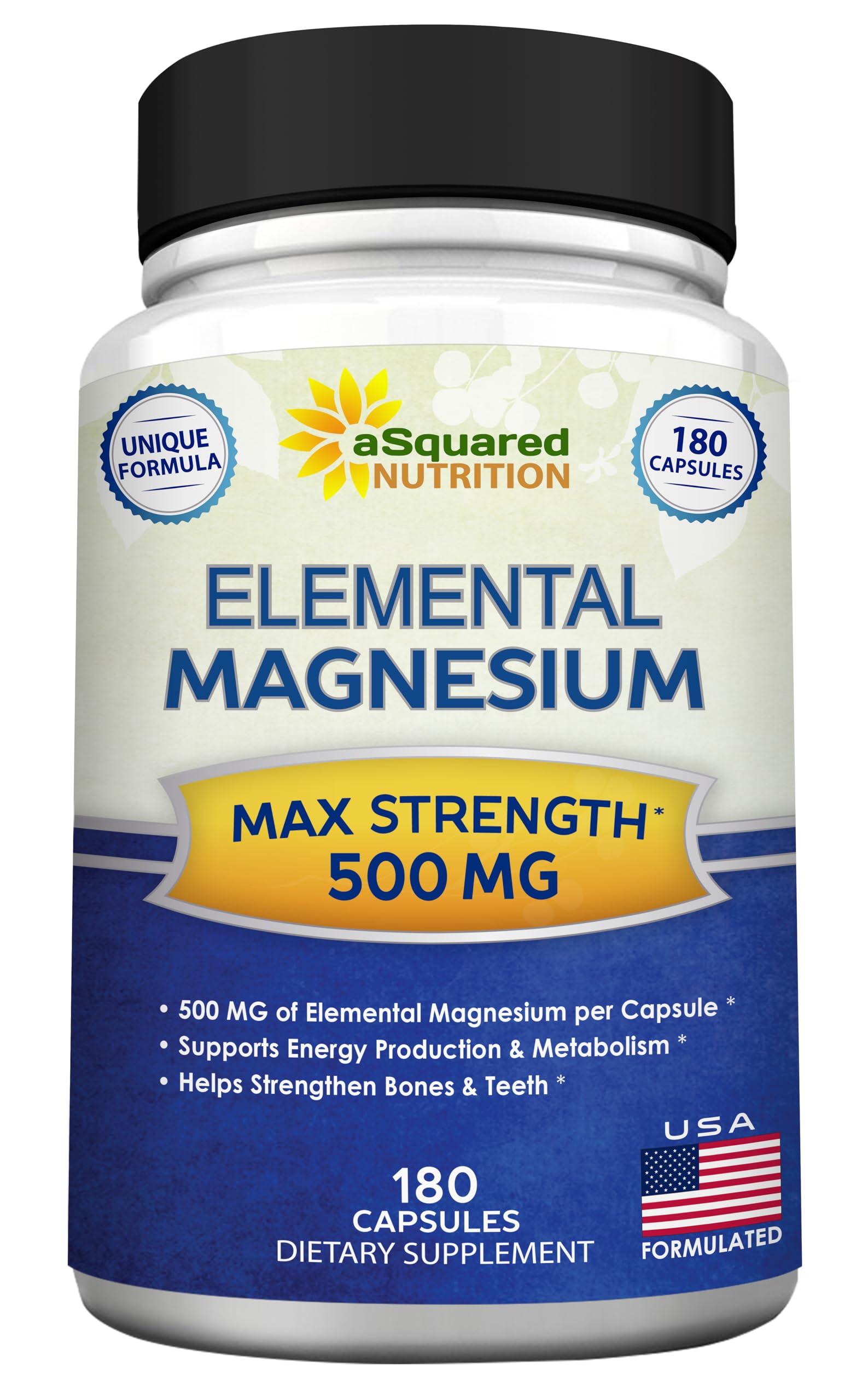 aSquared Nutrition magnesium 500mg bottle front view for quick daily support