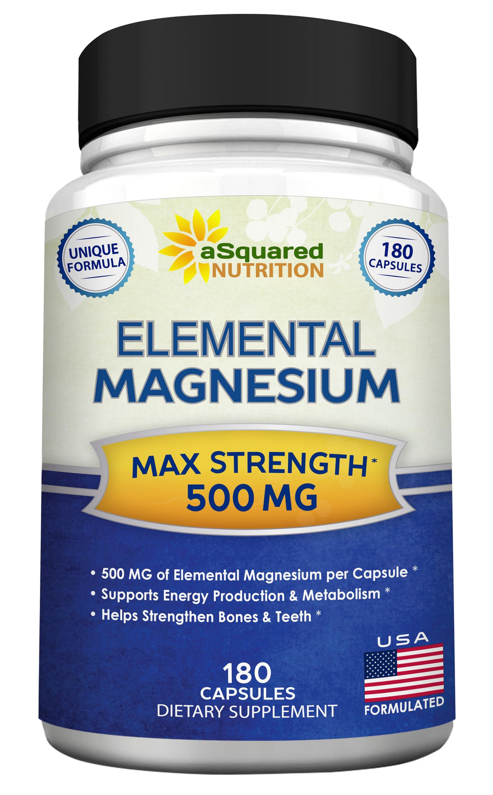 aSquared Nutrition magnesium 500mg bottle front view for quick daily support