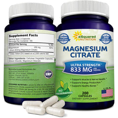 aSquared Nutrition magnesium citrate bottle shows max strength vegan formula for energy support