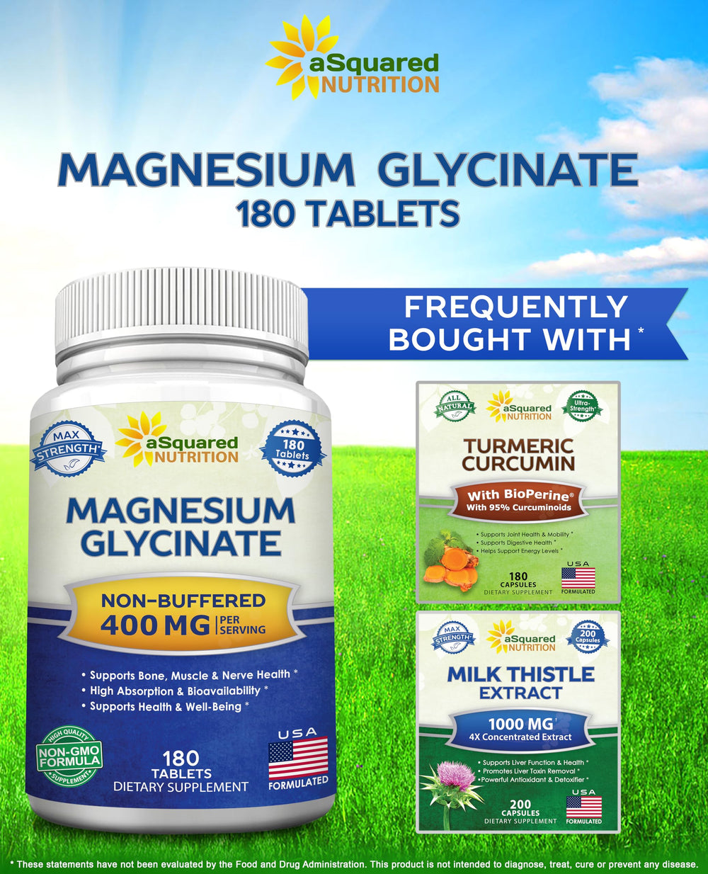 asquared nutrition magnesium glycinate 400mg visual of potential benefits