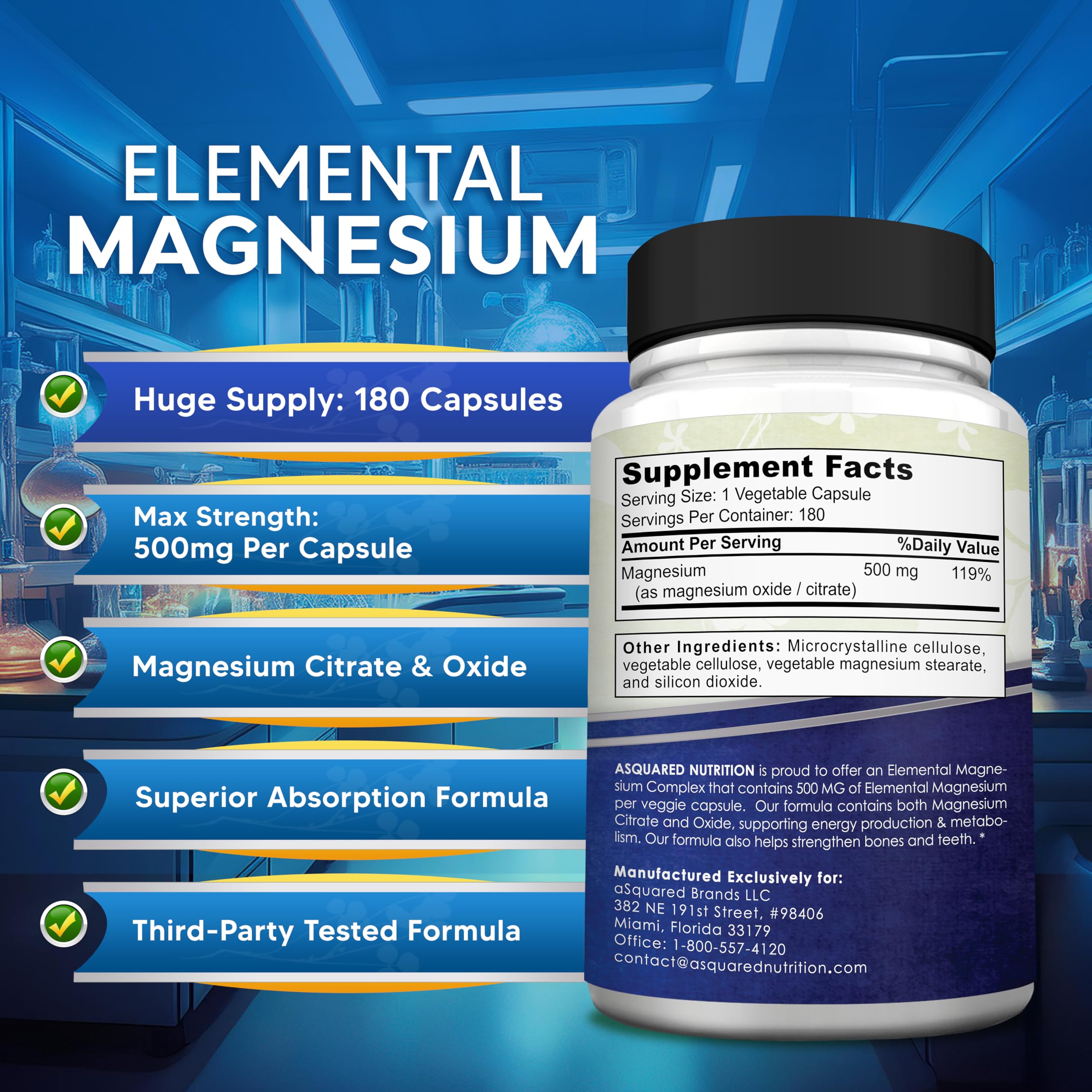 aSquared Nutrition magnesium bottle with USA formulated badge