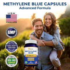 aSquared Nutrition Methylene Blue capsules close-up highlighting protective white shells